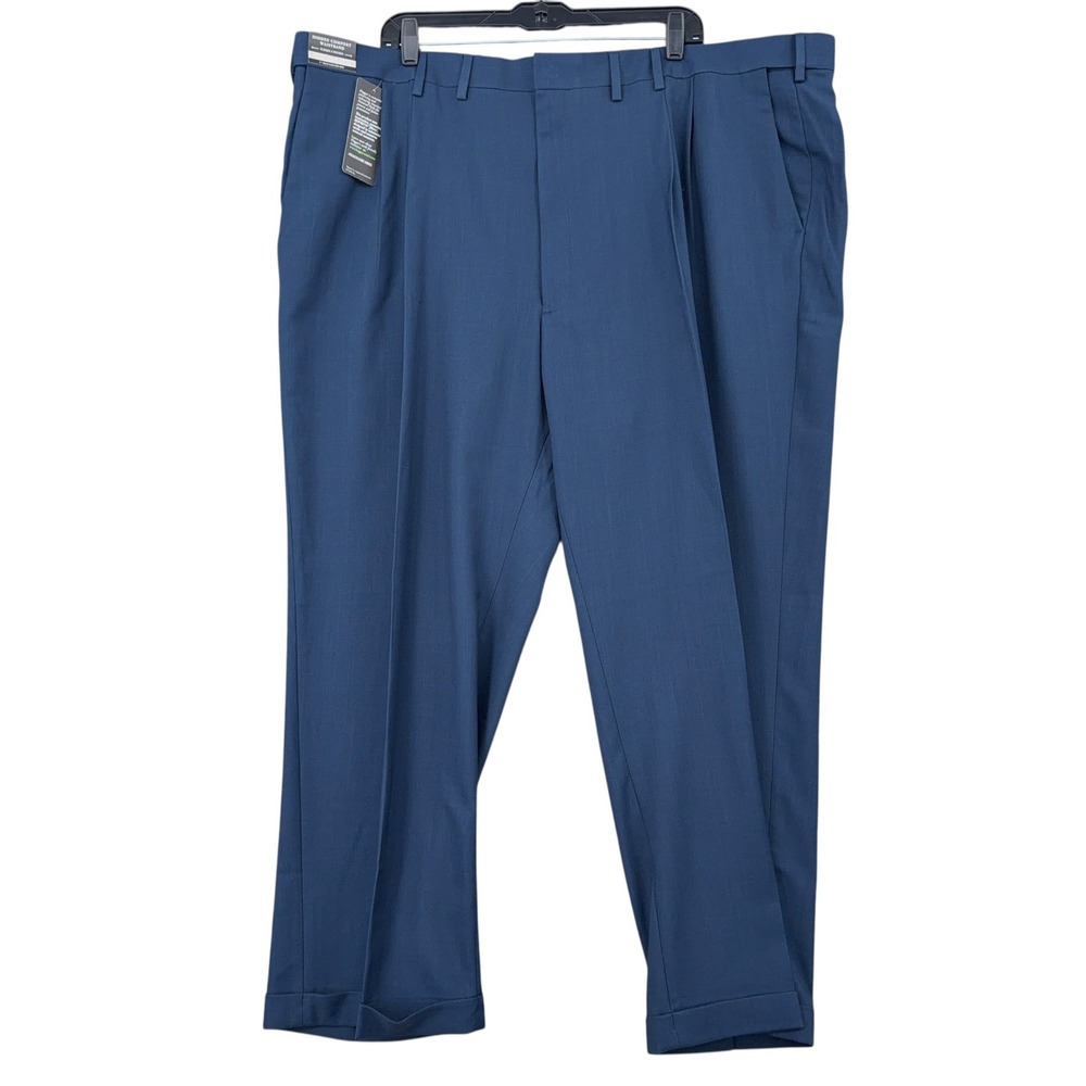 Haggar Premium Comfort Dress Pants Mens 48x29‎ Blue Pleated Classic Fit HD90551